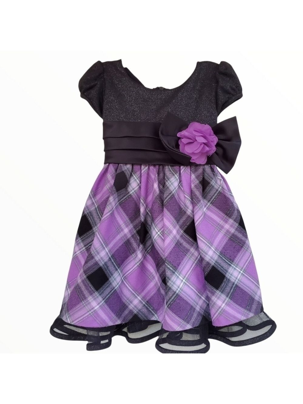 Bonnie Baby sz 12m Purple plaid Holiday Party dress Pictures flower girl